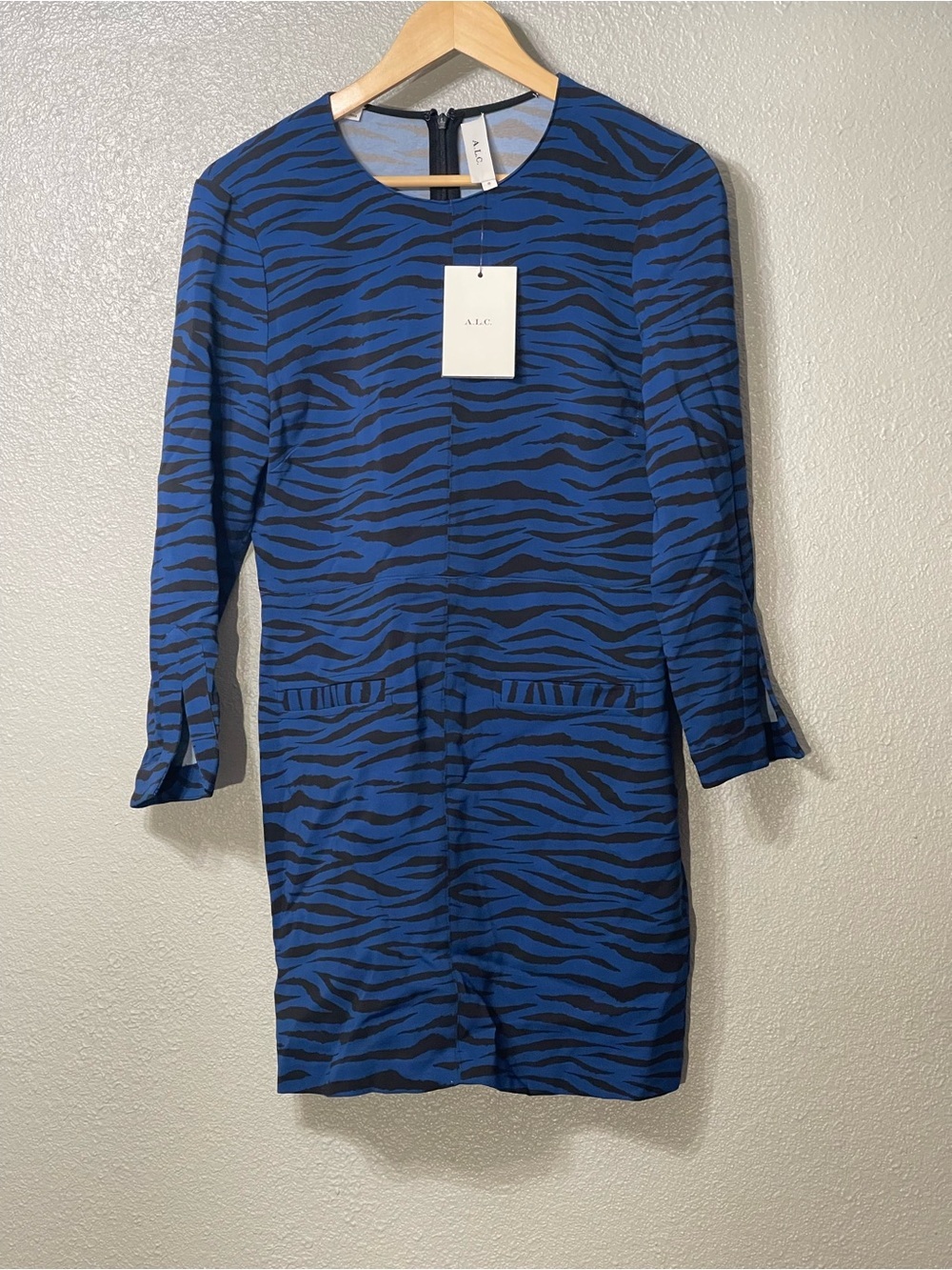 NWT - A.L.C. Blue and Black Zebra-Print Mini Dress- Size 8 - Picture 2 of 5